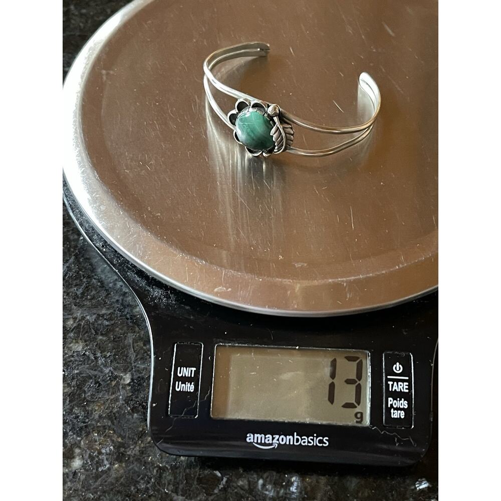 Navajo Malachite Cuff Bracelet Sterling Silver Green Flower Native Southwestern - Picture 11 of 12